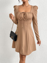 A-line skirt fashion pullover bubble sleeve long sleeved dress - Fashionner