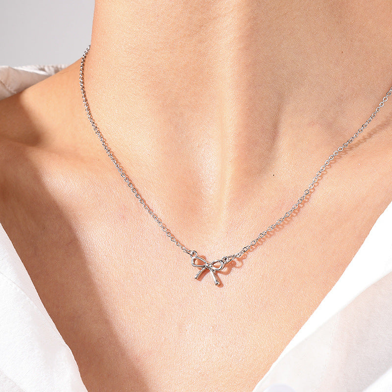 Sweet Light Luxury Metal Diamond Bow Necklace For Women - Fashionner