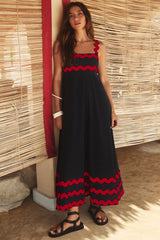 Flowers Print Wavy Pattern Suspender Long Dress For Women Fashion A-Line Beach Dresses Womens Clothing - Fashionner