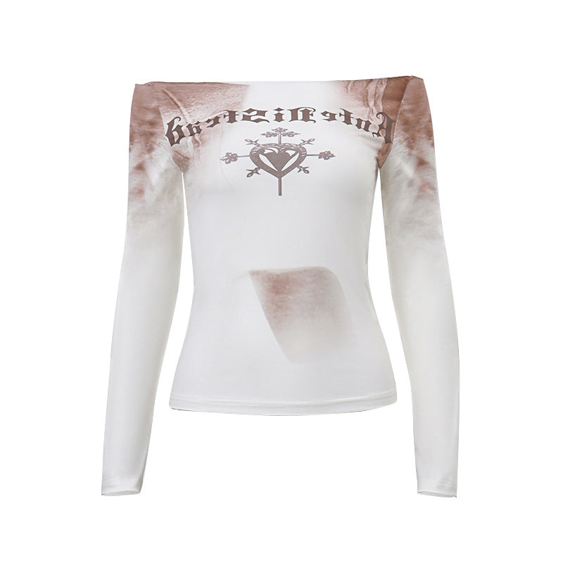 Women's Fashion Letter Vintage Print Slim T-shirt Top - Fashionner