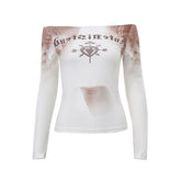 Women's Fashion Letter Vintage Print Slim T-shirt Top - Fashionner