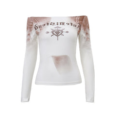 Women's Fashion Letter Vintage Print Slim T-shirt Top - Fashionner