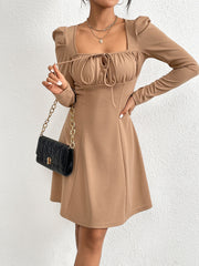 A-line skirt fashion pullover bubble sleeve long sleeved dress - Fashionner