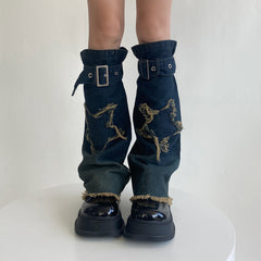 Hot Girl Design Denim Washed Horn Leg Warmer Foot Sock Slimming - Fashionner
