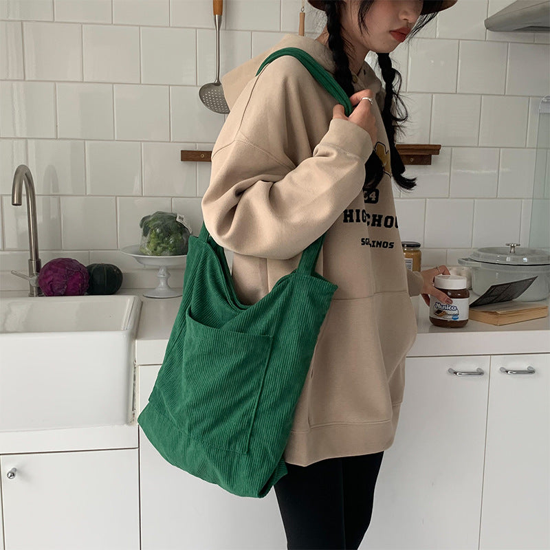 One-shoulder Large Capacity Corduroy Bag Leisure Shopping Bag - Fashionner