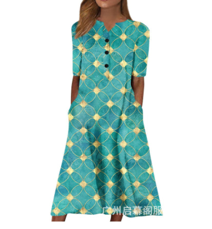 Women's Long Sleeve Long Printed Dress - Fashionner