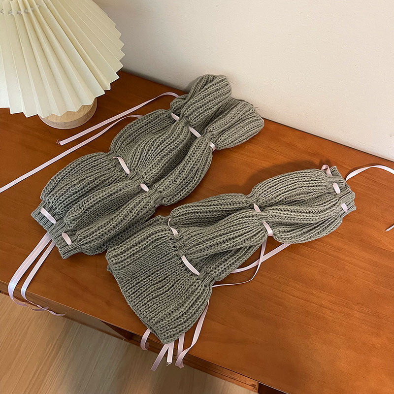 Puff Lantern Lace-up Knitted Girl Foot Sock - Fashionner