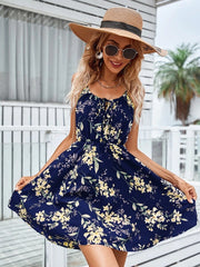 Floral Print Suspender Dress With Elastic Waist Design Fashion Summer Short Dresses Womens Clothing - Fashionner
