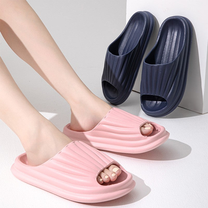 Home Slippers Women Men New Solid Striped Peep-toe Shoes House Floor Bathroom Slippers For Couple - Fashionner