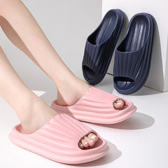 Home Slippers Women Men New Solid Striped Peep-toe Shoes House Floor Bathroom Slippers For Couple - Fashionner