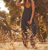 Summer Women's Loose Sleeveless Jumpsuits Spaghetti Strap Long Pant Romper Jumpsuit With Pockets Zipper - Fashionner