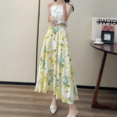 Women's Fashion High Waist Slimming Wide Hem Printed Dress - Fashionner