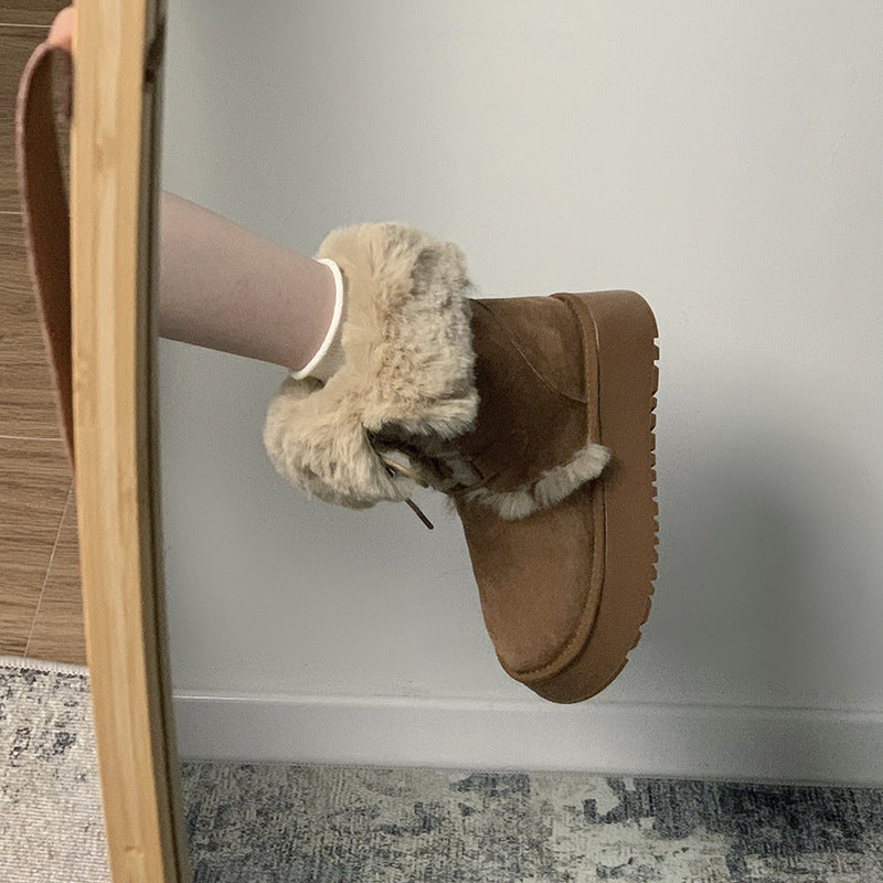 Women's Fashion Brown Warm Slugged Bottom Snow Boots - Fashionner