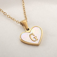 26 Letter Heart-shaped Necklace White Shell Love Clavicle Chain Fashion Personalized Necklace For Women Jewelry Valentine's Day - Fashionner