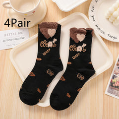 Women's Fashionable Hundred Feather Yarn Bear Mid Calf Socks - Fashionner