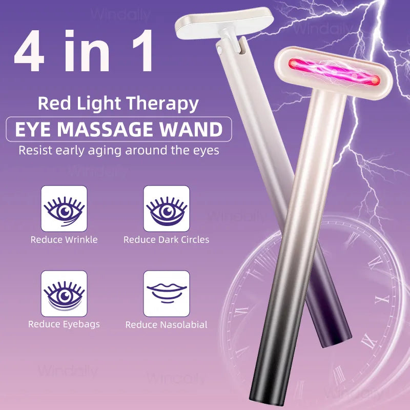 4 in 1 Facial Wand EMS Microcurrent Vibration Warm Red Light Face Lifting Machine Skin Tightening Device Neck Eye Massager Tools - Fashionner