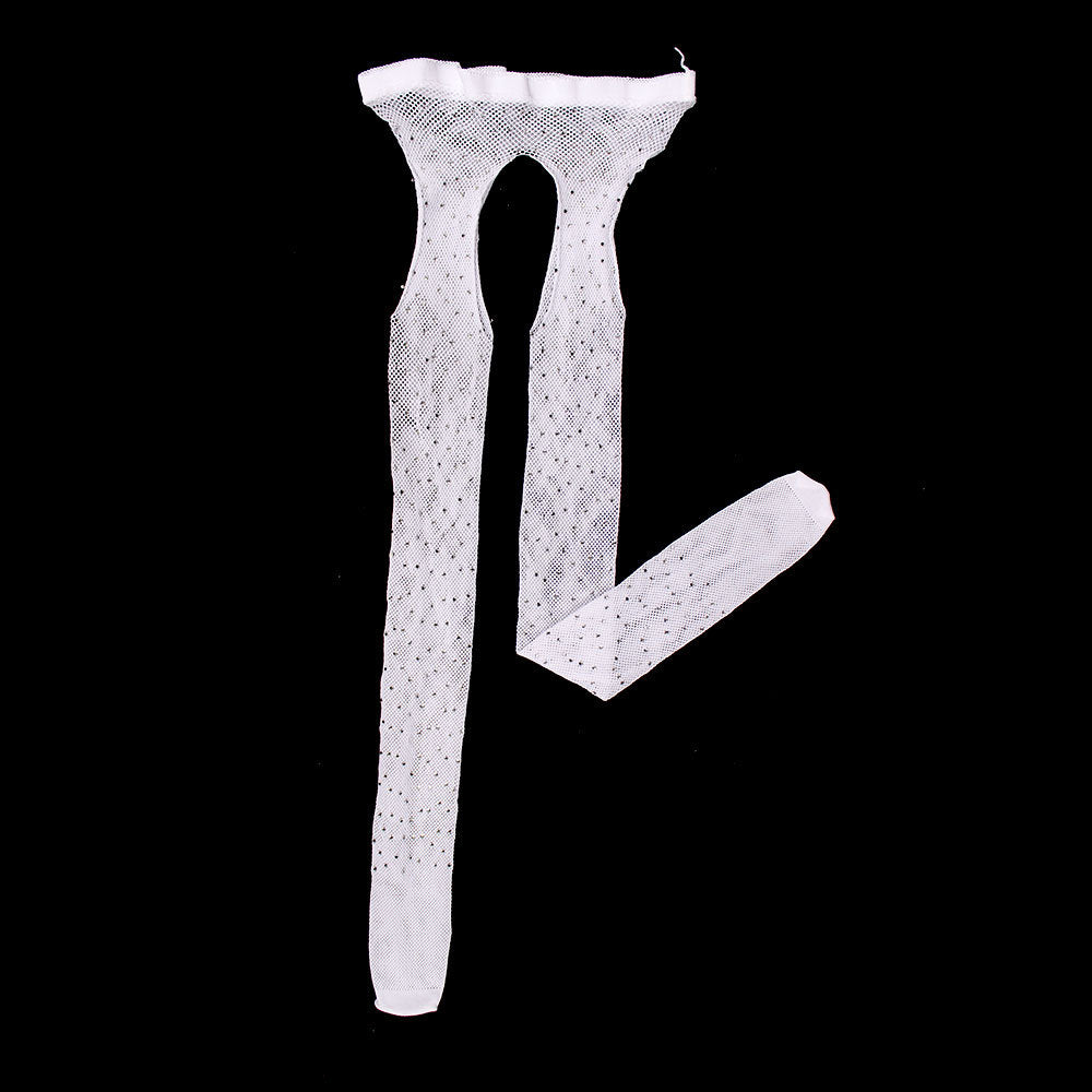 Rhinestone Quartz Four Sides Carved Empty Fishnet Stockings Crotch Free - Fashionner