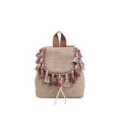 Western Style Travel Women's Straw Backpack Bohemian Style Tassel Bag - Fashionner