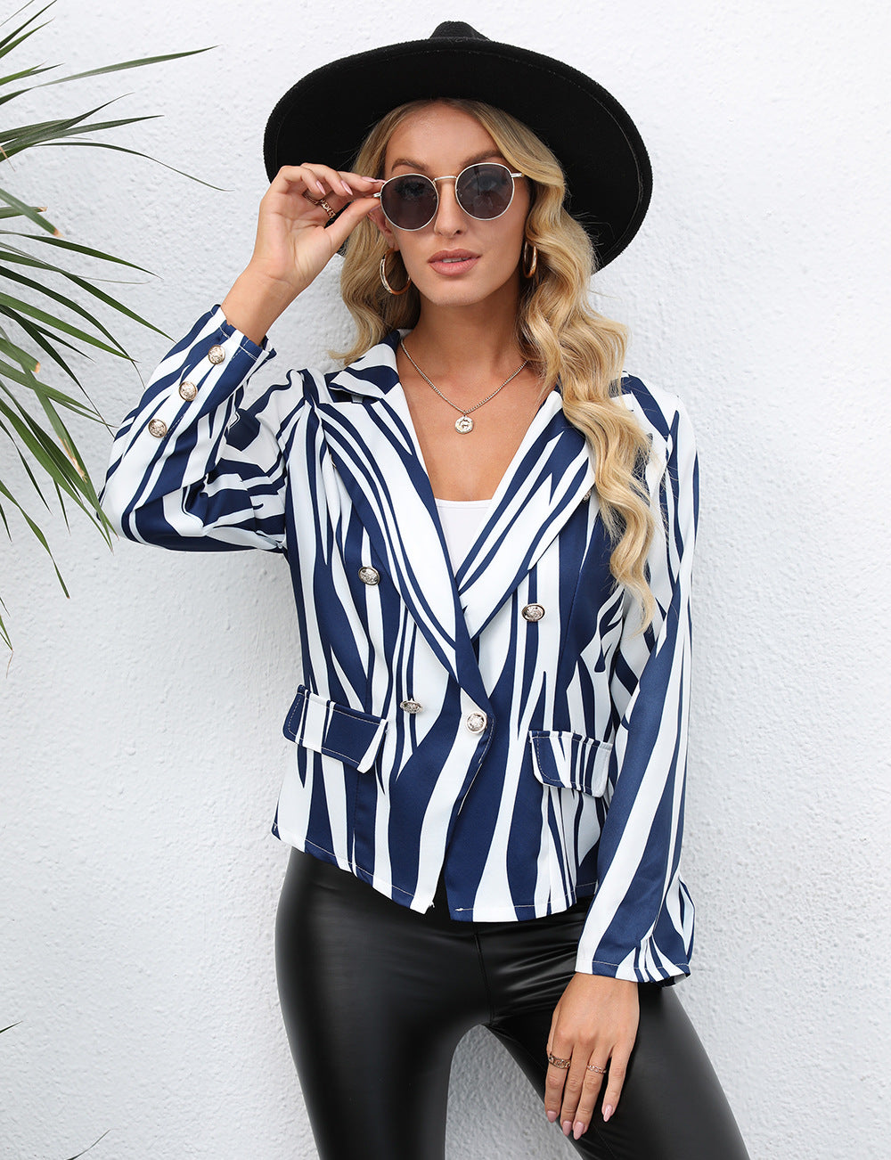 Ladies Fashion Print Lapel Small Blazer - Fashionner