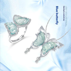 Ice Jade Stone S925 Silver Inlay Women's Fashion Rings Ear Studs