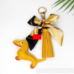Tassel Leather Sausage Dog Pendant Bag Ornament Silk Scarf Keychain Schoolbag Pendant