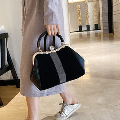 V Women's Handheld Bag Autumn/Winter Versatile Diamond Inlaid Imitation Horse Hair Handheld Bag, Magnificent One Shoulder Clip Bag