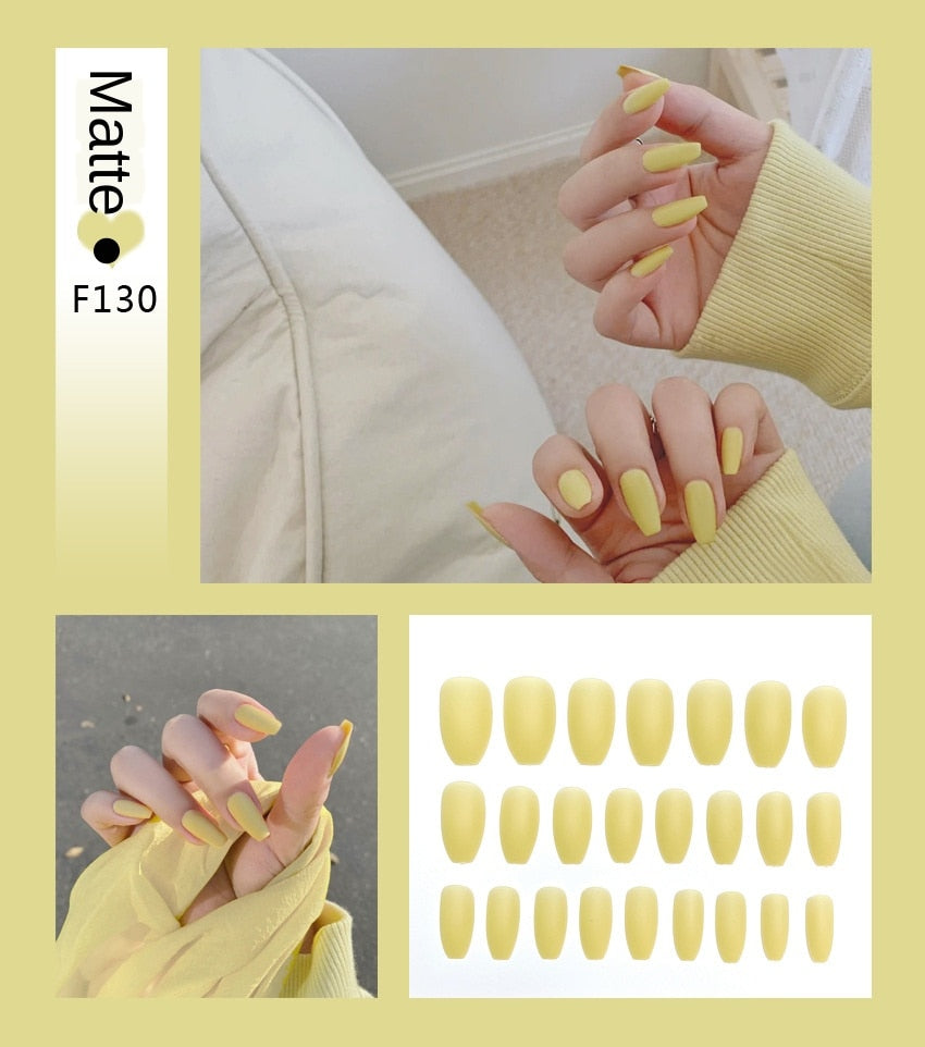 Nail Art Fake Nails Stiletto Tips Clear Press on Long False with Glue Coffin Stick Display Full Cover Artificial Designs Matte - Fashionner