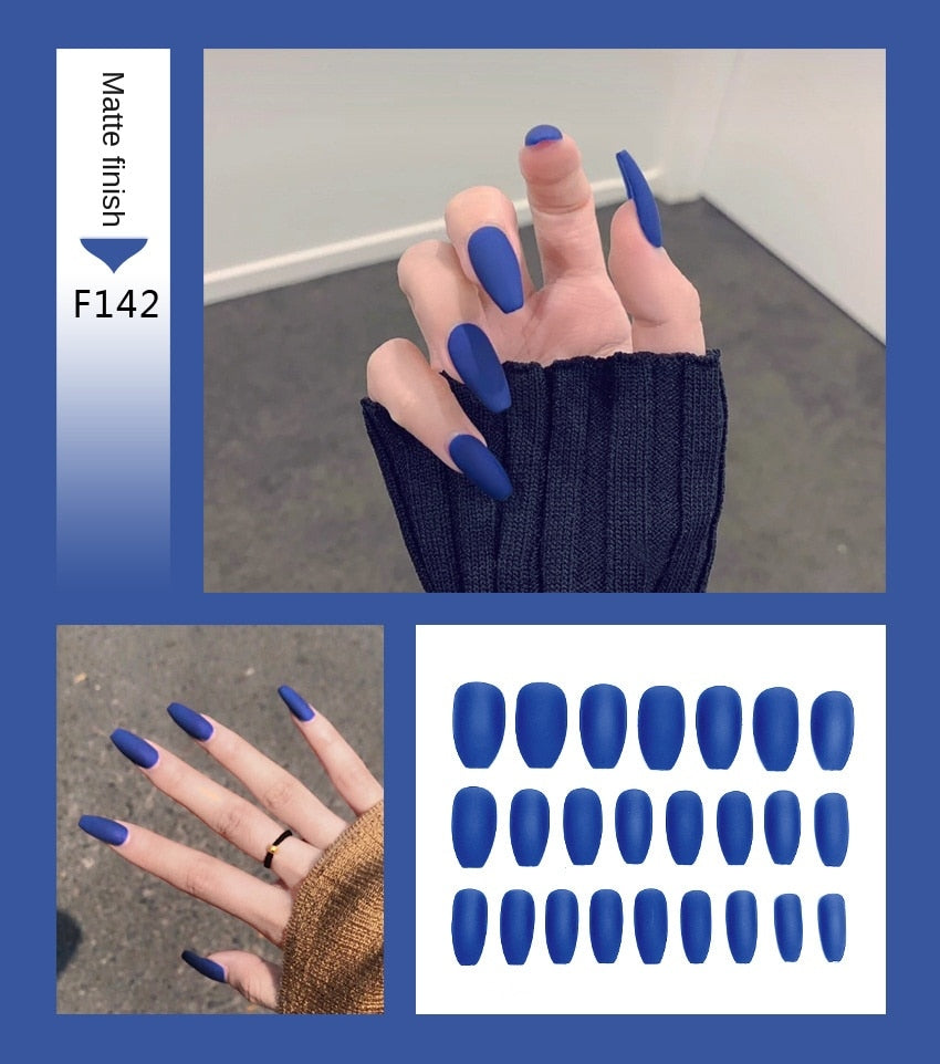 Nail Art Fake Nails Stiletto Tips Clear Press on Long False with Glue Coffin Stick Display Full Cover Artificial Designs Matte - Fashionner