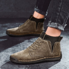 Trendy Fashion Big Yards Shoes Hand Stitching Mid-Top Men's Cotton Boots Korean Version Casual Shoes - Fashionner