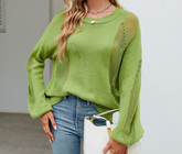 Hollow over fashionable knitted sweater for women with round neck - Fashionner