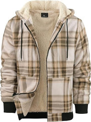 Men's Plaid Print Hooded Zip-Up Jacket Winter Thickened Cotton-padded Coat Warm Clothing