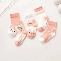 5 Pairs Children's Cotton Mid-calf Length Socks - Fashionner