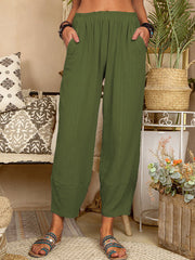 Women's Solid Color Loose Cotton And Linen Casual Pants Home - Fashionner
