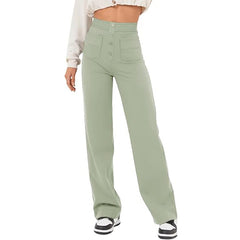 Women's Clothing High Waist Pocket Wide Leg Button Casual Loose Straight Trousers - Fashionner