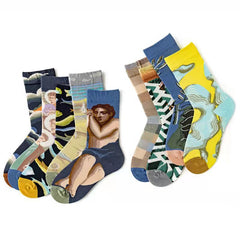 Trendy Mid-calf Length Socks Preppy Style Stockings Artistic Illustration Socks - Fashionner