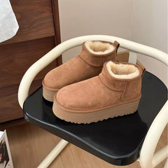 Sheepskin Fur Integrated Platform Snow Boots - Fashionner