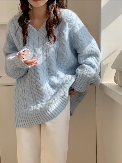 Women's V-neck Twist Lazy Gentle Bow Autumn And Winter Loose Velvet Thickened - Fashionner