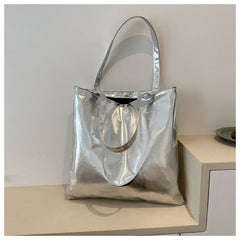 Simple Portable Large Capacity Texture Shiny Shoulder Bag Personality Soft Pu Paint Commuter Tote - Fashionner