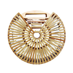 Handheld bamboo woven bag handcrafted woven bag retro hollow beach bag