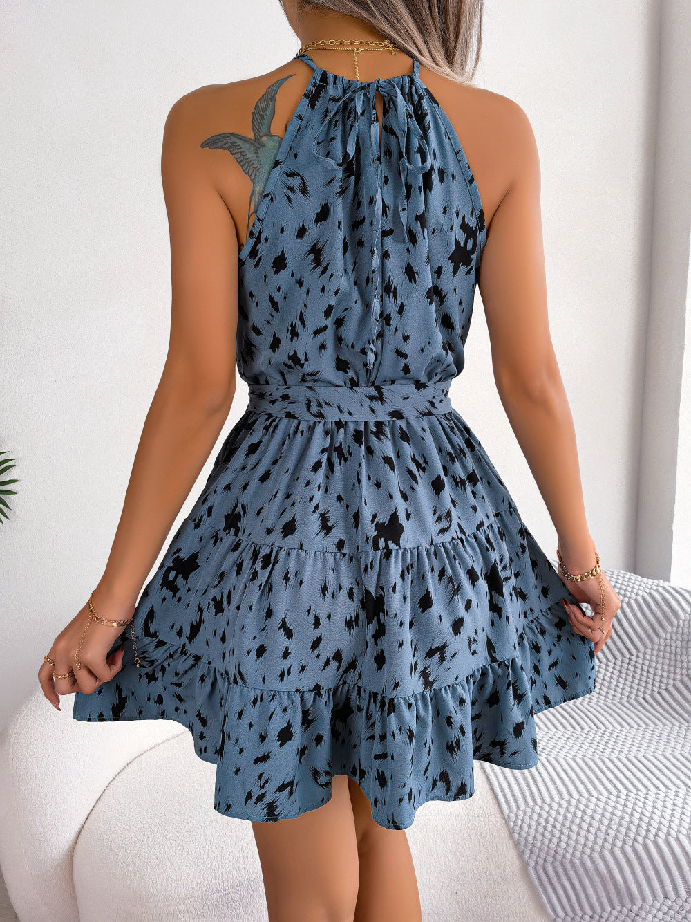 Casual Leopard Print Ruffled Swing Dress Summer Fashion Beach Dresses Women - Fashionner
