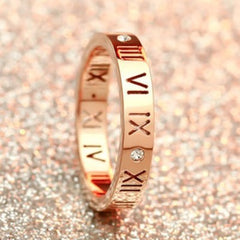 Roman numerals diamond couple ring