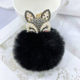 Alloy Pearl Rhinestone Fox Fur Ball Keychain Pendant