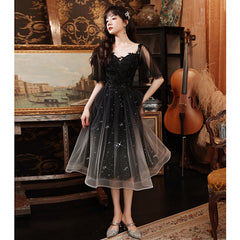 Spring Art Exam Black Xianqi Student Host Annual Party Dress - Fashionner
