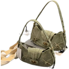 American Retro Army Green Stitching Underarm Bag - Fashionner