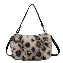 Winter Plush Bags Chain Shoulder Bag Women Flowers Print Handbags - Fashionner