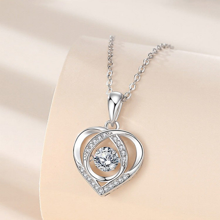 S925 Beating Heart-shaped Necklace Women Luxury Love Rhinestones Necklace Jewelry Gift For Valentine's Day - Fashionner