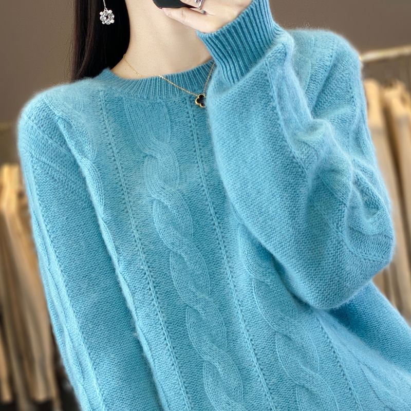 Women's Cable-knit Sweater Knitwear Top Pullover Solid Color Bottoming Shirt - Fashionner