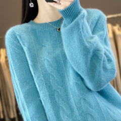 Women's Cable-knit Sweater Knitwear Top Pullover Solid Color Bottoming Shirt - Fashionner