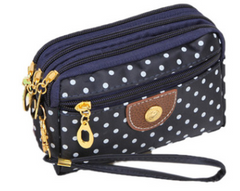 Canvas handbags handbags Korean version of the three-zipper multi-layer wallet hand bag packet phone change - Fashionner