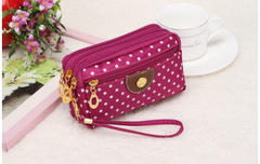 Canvas handbags handbags Korean version of the three-zipper multi-layer wallet hand bag packet phone change - Fashionner